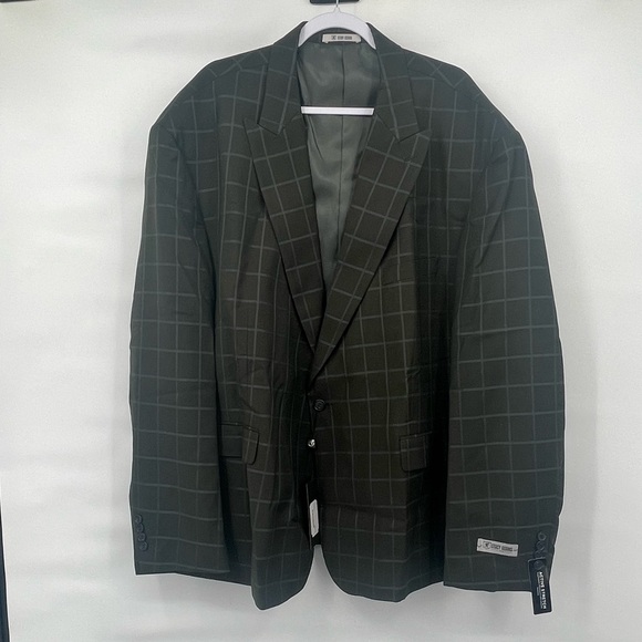 Stacy Adam NWT dark olive windowpane active stretch suit jacket